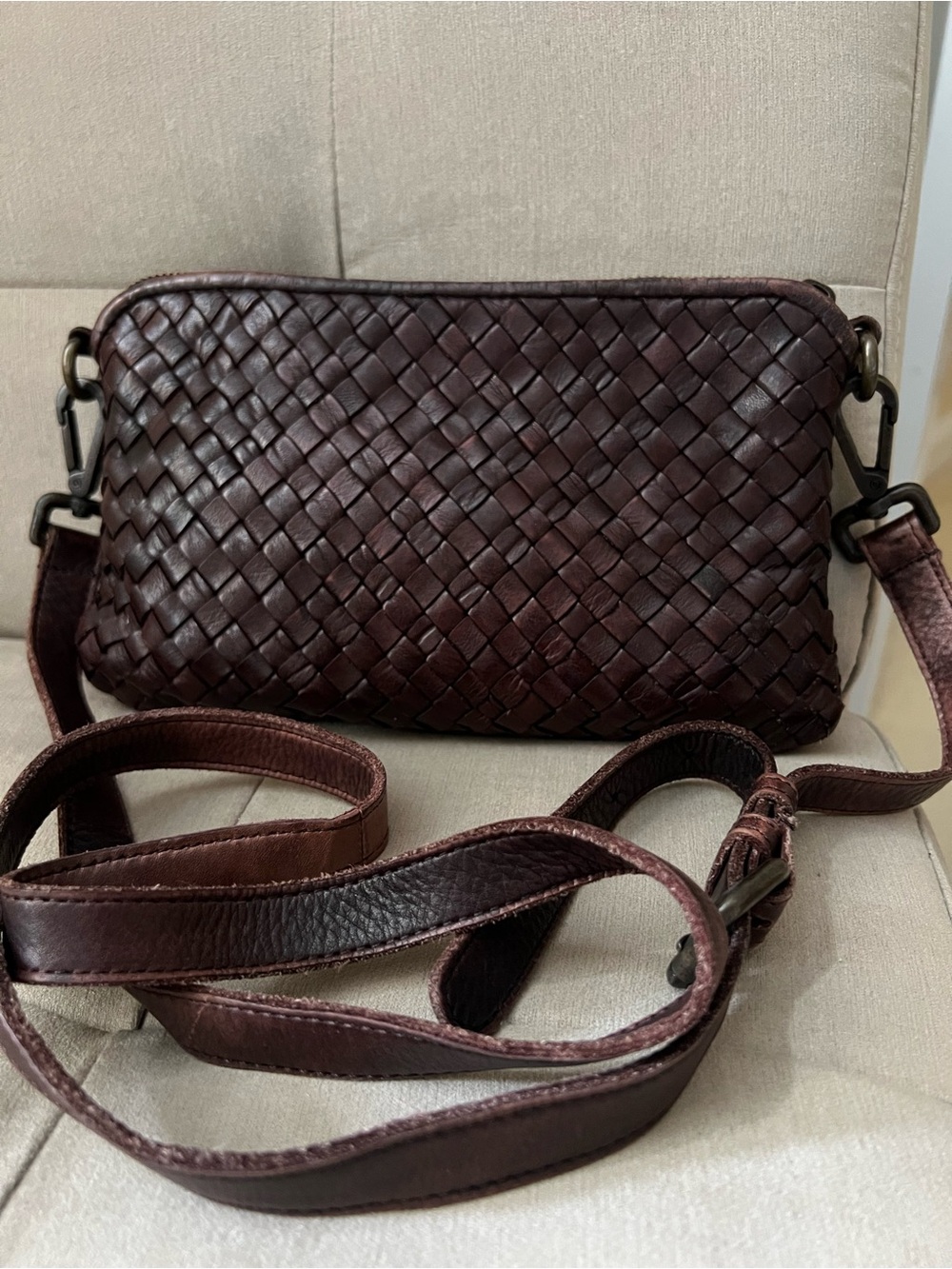 Platania Vintage Made In Italy Intrecciato Woven Leather Crossbody